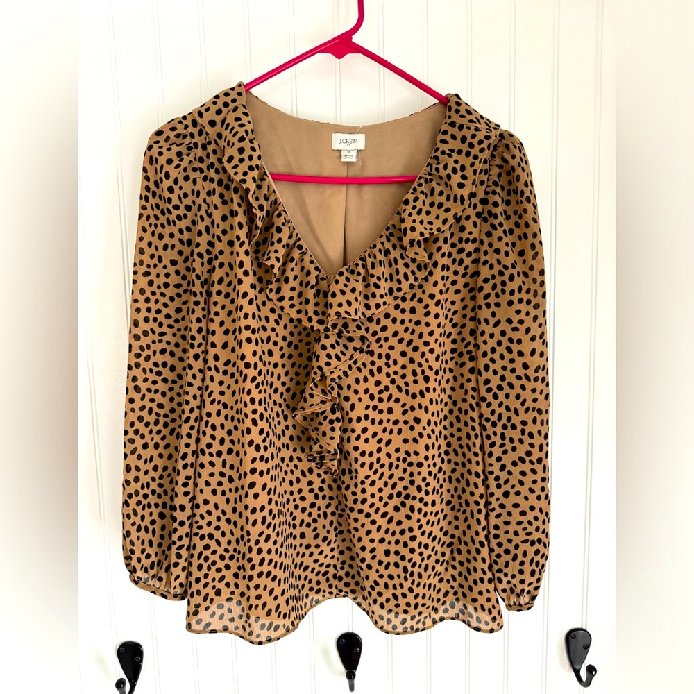 J Crew Women's blouse, brown with black dots. Size small.